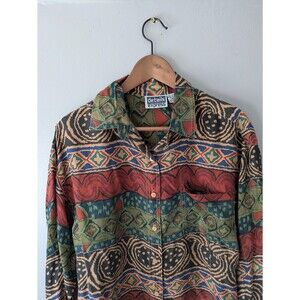 Vintage 90s silk button down, Womens silk shirt, details express, southwestern